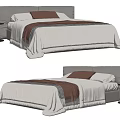 Modern Double Bed With Gray Headboard White Bedspread Brown Pillows And Nightstand 3d model