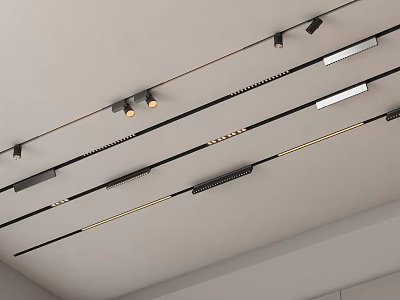 Sleek Ceiling Track Lighting with Downlights and Spotlights Black Gold Adjustable Fixtures Design 3d model