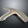3D Model of Curved Road Structure with Multiple Lanes and Green Belt Design