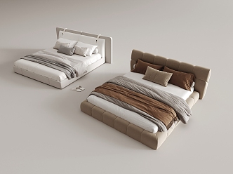 Light Luxury Bed Combination 3d model