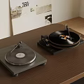 Classic Vinyl Record Player Setup On Wooden Table With Black Disc 3d model