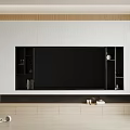 Modern TV Wall Design With White Wood Large Screen TV Open Shelves Decorations Wooden Cabinet