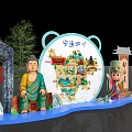 Interactive Zone Featuring Sichuan Map Panda Buddha Statue And Ancient Architecture 3d model