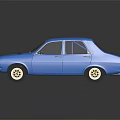 Vintage Blue Sedan Model Displayed On Black Background With Reflection 3d model