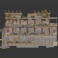 Ancient Multi Level Architecture Model With Tower Like Structures Columns And Decorations