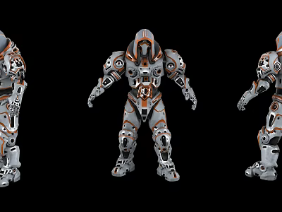 Futuristic Robot Game And Movie Character With Gray Orange Armor And Mechanical Design 3d model