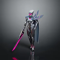 Futuristic Armored Sci Fi Warrior With Insect Inspired Wings And Pink Blade Sword