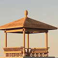 Garden Landscape Featuring Wooden Gazebo With Hexagonal Roof Decorative Finial And Carved Railings