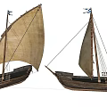 Two Vintage Wooden Sailboats With Traditional Canvas Sails And Classic Hull Details