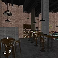Rustic Bar Interior Design with Exposed Brick Walls Hanging Pendant Lights Wooden Tables and Stools