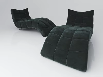 Modern Dark Green Plush Lounge Chairs With Square Tufted Design And Metal Legs 3d model