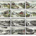 Chinese Landscape Paintings Featuring Ancient Architecture Rivers Bridges And Mountains