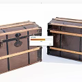 Two Vintage Leather And Wooden Trunks With Metal Hardware Classic Design