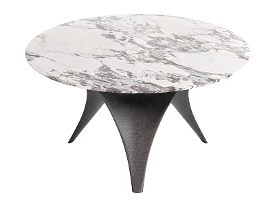 Round Marble Top Dining Table Set With Modern Metal Legs Design 3d model