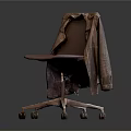 Brown Office Chair With Coat On Wheels And Metal Base