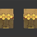 Two Decorative Cardboard Boxes With Hexagonal Yellow Patterns And Red Accents For Scene Construction