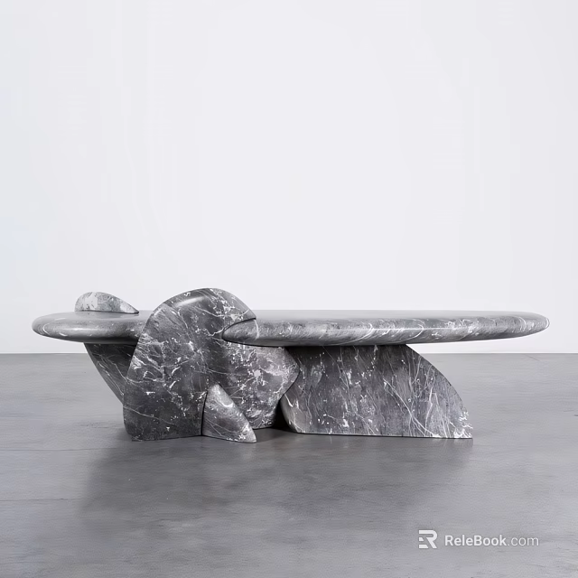 Modern Artistic Bar Counter With Gray Marble Veined Texture And Irregular Abstract Base 3d model 