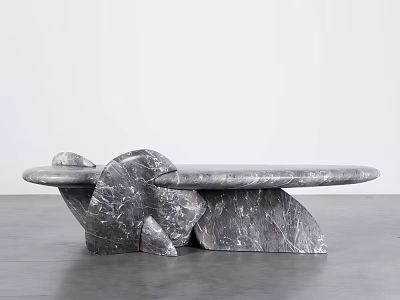 Modern Artistic Bar Counter With Gray Marble Veined Texture And Irregular Abstract Base 3d model