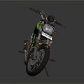 Green Vintage Motorcycle With Black Seat Silver Exhaust And Striped Body Design