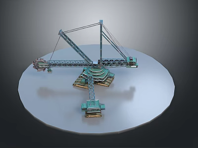 3D Crane Model With Detailed Metal Structure Displayed On Circular Platform Design 3d model
