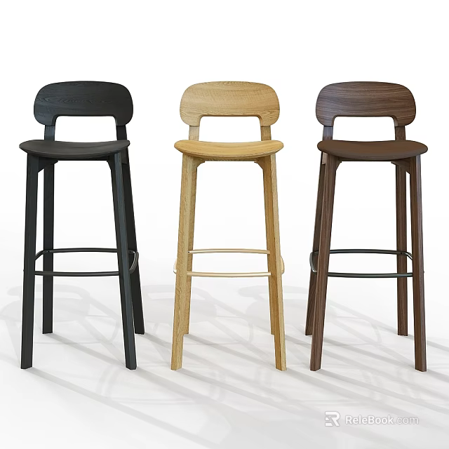 Modern Wooden Bar Stools In Three Different Colors With Simple Design 3d model