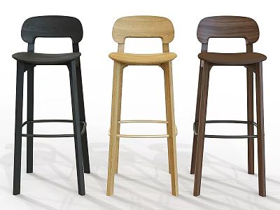 Modern Wooden Bar Stools In Three Different Colors With Simple Design 3d model
