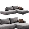 Gray L Shaped Sectional Sofa With Modern Fabric And Brown Throw Pillows 3d model