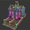 Semi Detached Villa With Red Roof Brick Exterior Two Doors And Front Garden