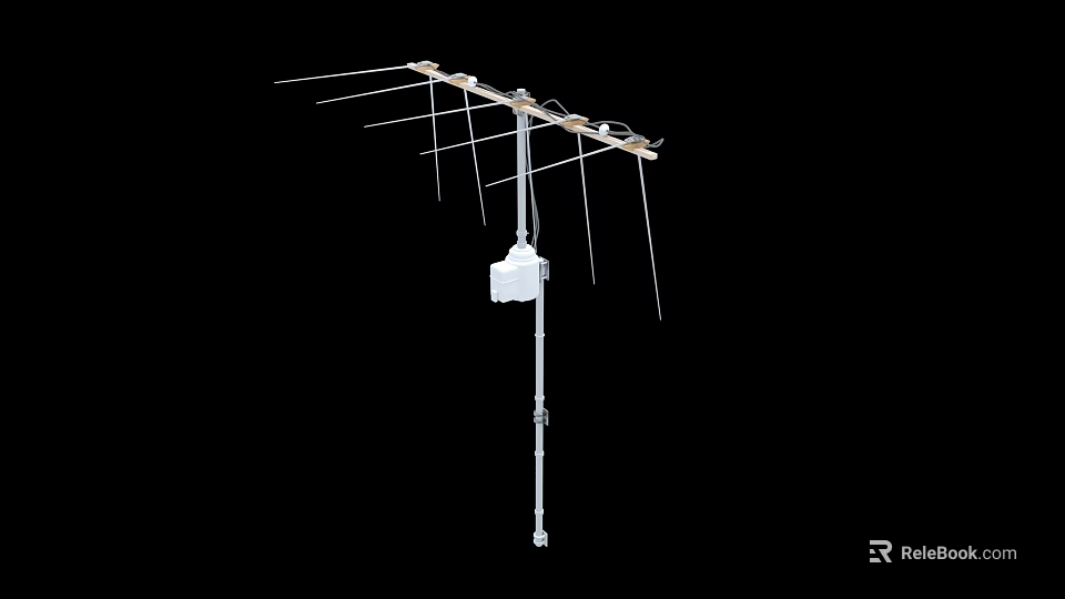 Industrial Antenna With Metal Elements And Signal Reception Unit On Mounting Pole 3d model 