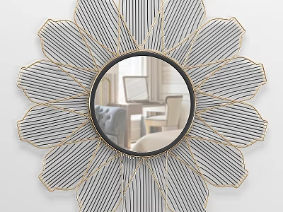 Decorative Wall Mirror with Petal Shaped Gold Frame and Striped Pattern Design 3d model