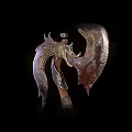 Ornate Axe Weapon With Intricate Carvings Feather Decorations And Metallic Red Wrapped Handle