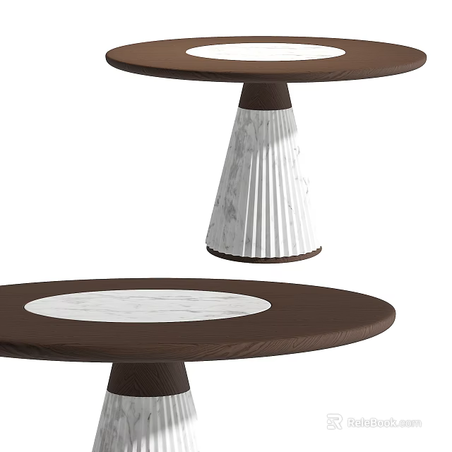 Modern Dining Table With Round Marble Top And Wooden Carved Base Design 3d model 