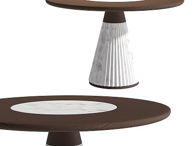 Modern Dining Table With Round Marble Top And Wooden Carved Base Design 3d model
