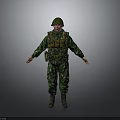 Man In Camouflage Military Uniform With Helmet And Tactical Vest Standing