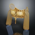 Elegant Golden Ruffled Blouse Featuring Sheer Sleeves And Tie Detail