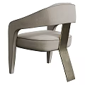 Modern Beige Upholstered Leisure Chair With Curved Arms And Dark Wooden Legs