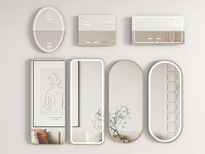 Stylish Mirrors in Various Shapes and Frames for Modern Interior Decor with Reflections 3d model