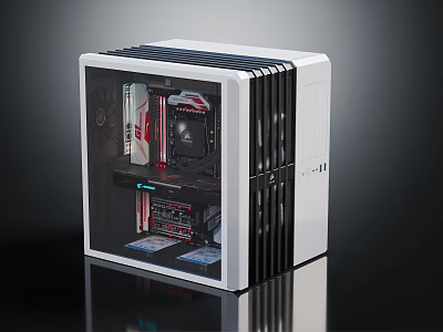 White PC Case with Transparent Side Panel and Internal Hardware for Modern Electronics Appliances 3d model
