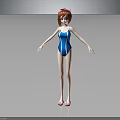 3D Model Female Character With Short Brown Hair Blue Swimsuit Pink Shoes Gray Background