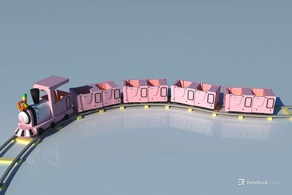 Playful Electric Toy Pink Train on Track with Multiple Carriages for Kids 3d model 