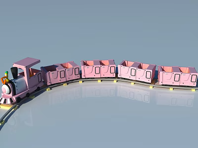 Playful Electric Toy Pink Train on Track with Multiple Carriages for Kids 3d model