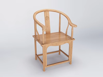 Light Wood Chinese Style Armchair With Curved Arms And Decorative Backrest 3d model