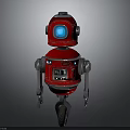 Red Robot Character With Blue Eyes Silver Arms And Single Wheel
