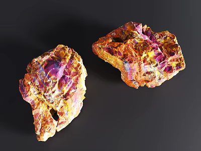Colorful Rockery Stones with Vibrant Purple Yellow and Orange Hues and Natural Textured Surface 3d model