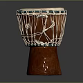 Traditional African Wooden Drum With White Head Green Trim And Rope Bindings