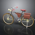 Vintage Bicycle With Red Seat Red Handlebars Brown Bag And Yellow Rims
