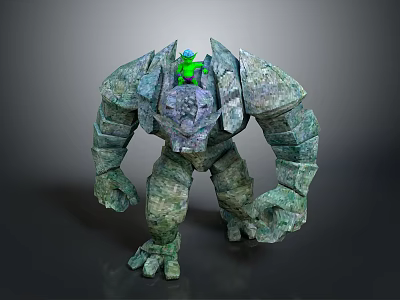 Game Movie Character Stone Golem 3D Render With Green Glowing Back Design 3d model