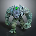 Game Movie Character Stone Golem 3D Render With Green Glowing Back Design