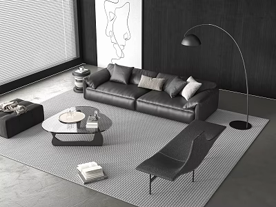 Modern Italian Sofa Combination Sofa Coffee Table Module Glass Coffee Table Leather Sofa 3d model