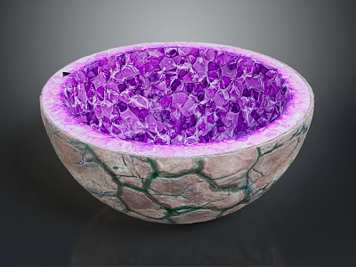 Unique Decorative Bowl With Purple Crystal Fragments And Cracked Exterior Texture 3d model